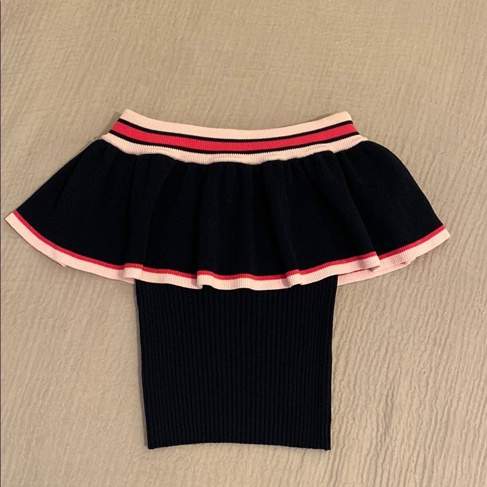 5a7 Cing a Sept Stylish Navy Blue and Pink Women's Off Shoulder Top Size Xs